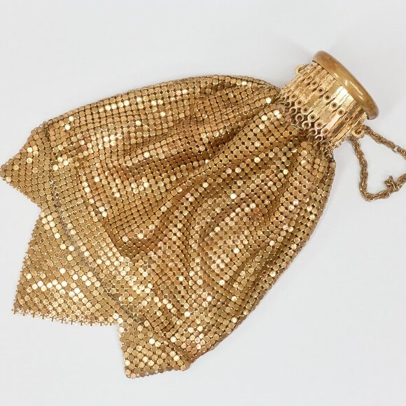Whiting & Davis Mesh Purse / Vintage Gold Tone Metal Evening Bag / Made in USA - Picture 1 of 12